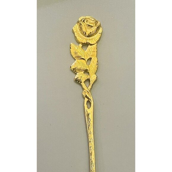 Vintage German Hildesheimer Rose 24k Gold Plated Cocktail Fork Appetizer Pickle - Picture 5 of 8